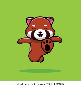 Cute Red Panda Kicking Cartoon Vector Icon Illustration. Animal Sport Icon Concept Isolated Premium Vector. Flat Cartoon Style