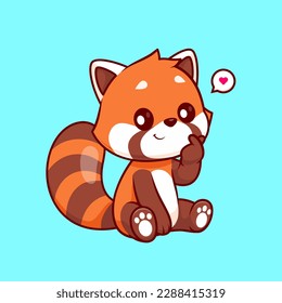 Cute Red Panda With Korean Love Sign Hand Cartoon Vector Icon Illustration. Animal Love Icon Concept Isolated Premium Vector. Flat Cartoon Style