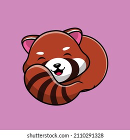 Cute Red Panda Lying Cartoon Vector Icon Illustration. Animal Icon Concept Isolated Premium Vector. Flat Cartoon Style