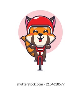 cute red panda mascot cartoon character ride on bicycle