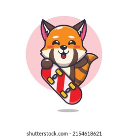 cute red panda mascot cartoon character with skateboard