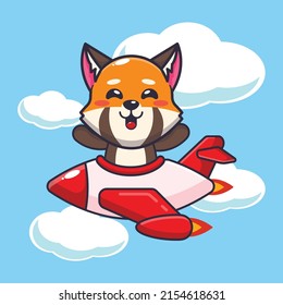 cute red panda mascot cartoon character ride on plane jet