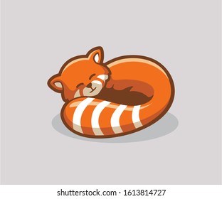 Cute red panda mascot for kids,store,pet with hand drawing style, animal cartoon style character for animation. Isolated on colour background. suitable for the purposes of your business identity.