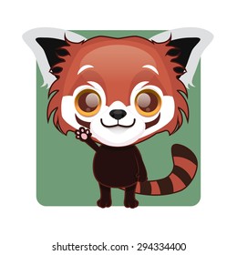 Cute red panda mascot waving pose