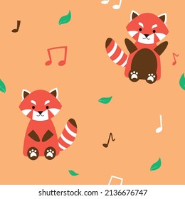 cute red panda with music note seamless pattern for print or fabric