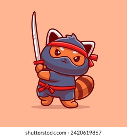 Cute Red Panda Ninja Holding Sword Cartoon Vector Icon
Illustration. Animal Holiday Icon Concept Isolated Premium
Vector. Flat Cartoon Style