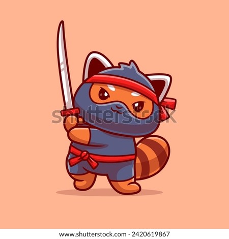 Cute Red Panda Ninja Holding Sword Cartoon Vector Icon
Illustration. Animal Holiday Icon Concept Isolated Premium
Vector. Flat Cartoon Style
