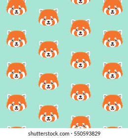 Cute red panda on blue background pattern. Animal seamless pattern design. 