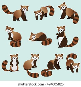 Cute red panda on green background. Animal cartoon design. 