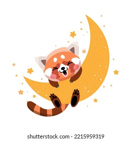 
cute red panda on the moon on the white background