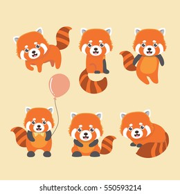 Cute red panda on yellow background. Animal cartoon design. 