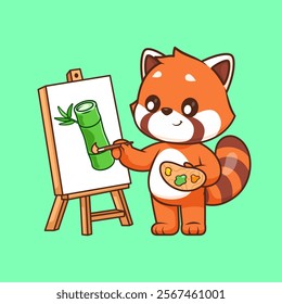 Cute Red Panda Painting Bamboo Cartoon Vector Icon 
Illustration. Animal Art Icon Concept Isolated Premium Vector. 
Flat Cartoon Style 