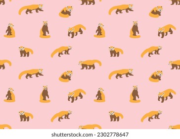 Cute red panda pattern in different poses, flat style animal character design on white background.
