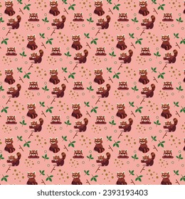 Cute Red Panda Pattern Vector Illustration