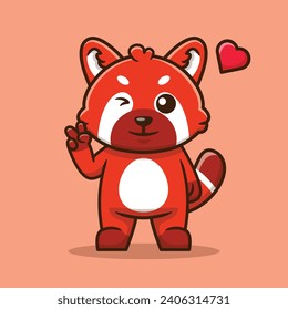 Cute Red Panda Peaceful Pose Vector Cartoon Illustration