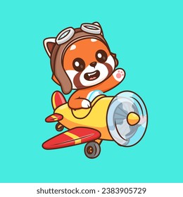 Cute Red Panda Pilot Flight With Plane Cartoon Vector Icon
Illustration. Animal Transportation Icon Concept Isolated
Premium Vector. Flat Cartoon Style