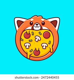 Cute Red Panda Pizza Cartoon Vector Icon Illustration. Animal Food Icon Concept Isolated Premium Vector. Flat Cartoon Style