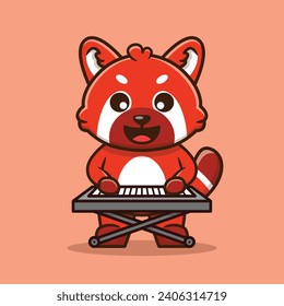 Cute Red Panda Playing The Piano Vector Cartoon Illustration