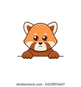 Cute red panda with pleading look in cartoon style. Vector flat illustration