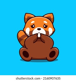 Cute Red Panda Sad Cartoon Icon Illustration
