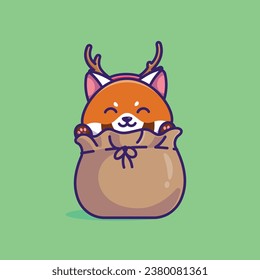 Cute red panda in santa sack simple cartoon vector illustration christmas concept icon isolated