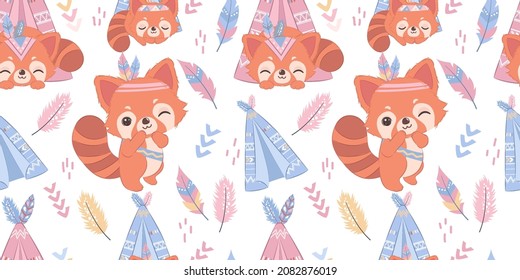 Cute red panda seamless pattern for children fabric, wallpaper and many more