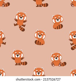 cute red panda seamless pattern. Animal wildlife cartoon character. -vector