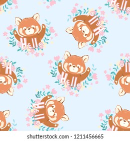  Cute red panda seamless vector illustration