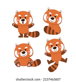 un bonito conjunto rojo de panda. Caricatura de animales salvajes. -vector