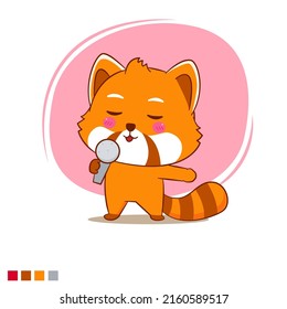 Cute red panda singing cartoon character