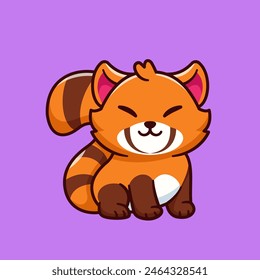 Cute Red Panda Sitting Cartoon Vector Icon Illustration. Animal Nature Icon Concept Isolated Premium Vector. Flat Cartoon Style