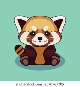 Cute Red Panda Sitting Flat Vector Cartoon Illustration