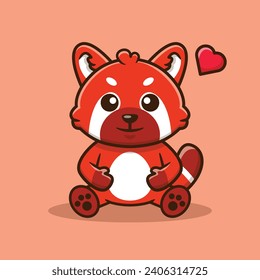 Cute Red Panda Sitting Vector Cartoon Illustration