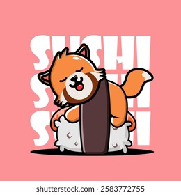 Cute  red panda Sleeping on Sushi vector illustration