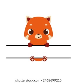 Cute red panda split monogram. Funny cartoon character for shirt, scrapbooking, greeting cards, baby shower, invitation. Bright colored childish stock vector illustration