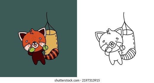 Cute Red Panda Sportsman Clipart Illustration and Black and White. Funny Animal Athlete. Vector Illustration of a Kawaii Animal for Coloring Pages, Stickers, Baby Shower, Prints for Clothes.
 svg