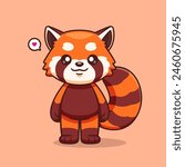 Cute Red Panda Standing Cartoon Vector Icon Illustration. Animal Nature Icon Concept Isolated Premium Vector. Flat Cartoon Style