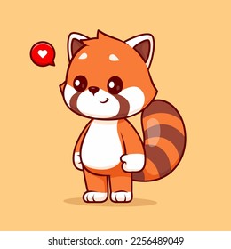 Cute Red Panda Standing Cartoon Vector Icon Illustration. Animal Nature Icon Concept Isolated Premium Vector. Flat Cartoon Style