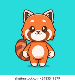 Cute Red Panda Standing Cartoon Vector Icon Illustration. Animal Nature Icon Concept Isolated Premium Vector. Flat Cartoon Style