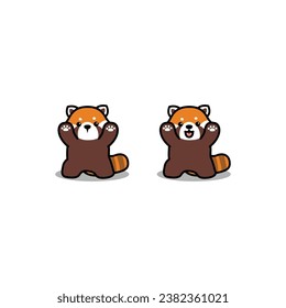 Cute red panda standing and paws up cartoon, vector illustration, I drew it by myself, It's not AI-generated content.