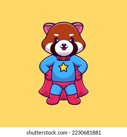 Cute Red Panda Super Hero Cartoon Vector Icons Illustration. Flat Cartoon Concept. Suitable for any creative project.