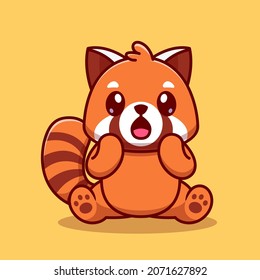 Cute Red Panda Surprised Cartoon Vector Icon Illustration. Animal Nature Icon Concept Isolated Premium Vector. Flat Cartoon Style