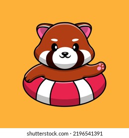 Cute Red Panda Swimming Cartoon Vector Icon Illustration. Flat Cartoon Concept