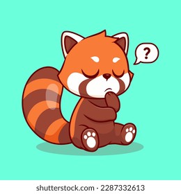 Cute Red Panda Thinking Cartoon Vector Icon Illustration. Animal Nature Icon Concept Isolated Premium Vector. Flat Cartoon Style