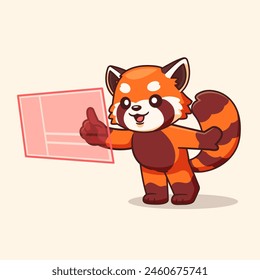 Cute Red Panda Touching Digital Screen Hologram Cartoon Vector Icon Illustration. Animal Technology Icon Concept Isolated Premium Vector. Flat Cartoon Style