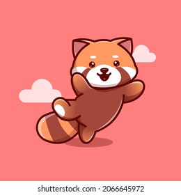 Cute Red Panda Vector Icon Illustration. Animal Icon Concept Isolated Premium Vector