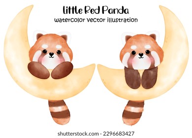 Cute Red Panda Vector illustration, Watercolor animal, red panda, panda