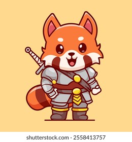 Cute Red Panda Warrior With Katana Sword Cartoon Vector 
Icon Illustration. Animal Holiday Icon Concept Isolated 
Premium Vector. Flat Cartoon Style 