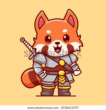 Cute Red Panda Warrior With Katana Sword Cartoon Vector 
Icon Illustration. Animal Holiday Icon Concept Isolated 
Premium Vector. Flat Cartoon Style 