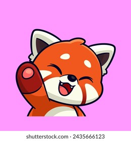 cute red panda waving hand hello emotes sticker cartoon vector illustration